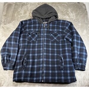 Visive Hooded Fleece Shirt Jacket Mens 4XL Blue Plaid Sherpa Lined